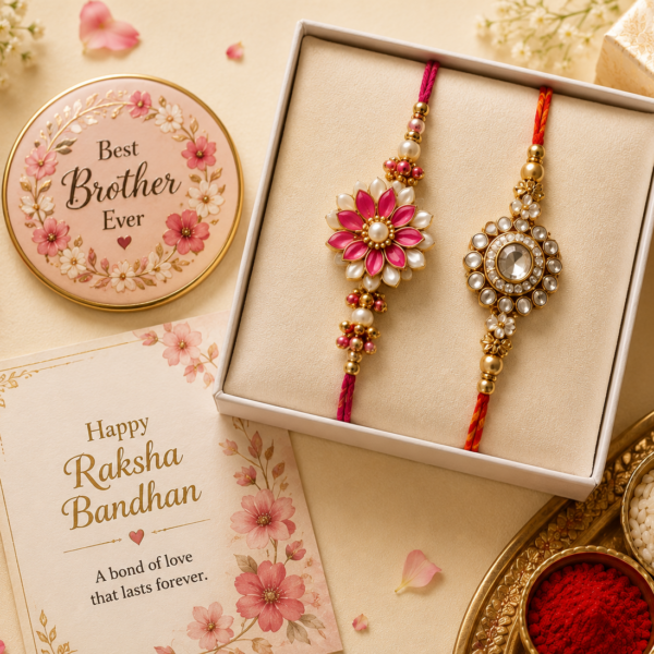 Premium Floral Rakhi Combo with Fridge Magnet